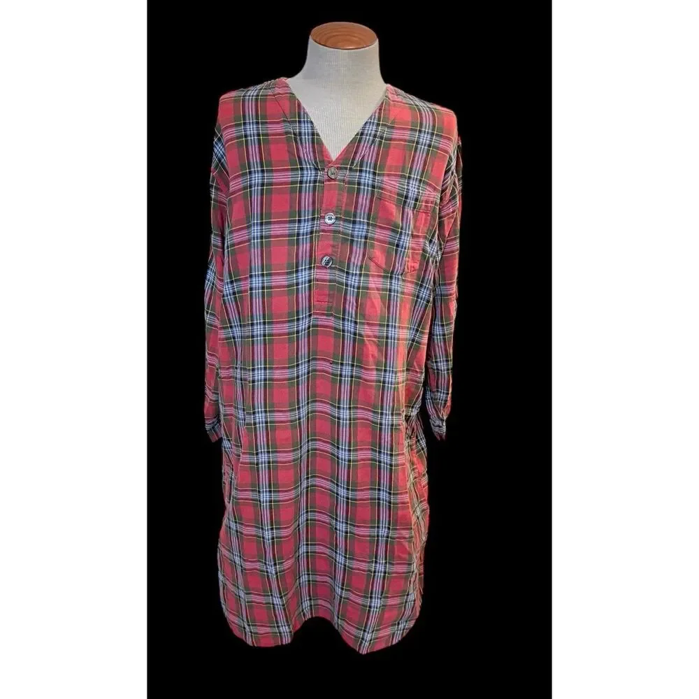 L.L. Bean Mens Red Scotch Plaid Flannel Nightgown Sleepshirt Large